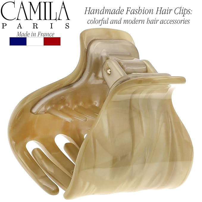 Camila Paris CP3263 French Hair Clip for Women for Long Curly Wavy Hair, Beige, Girls Hair Claw Clips Jaw Fashion Styling Hair Accessories for Women, Strong Hold No Slip Grip, Made in France