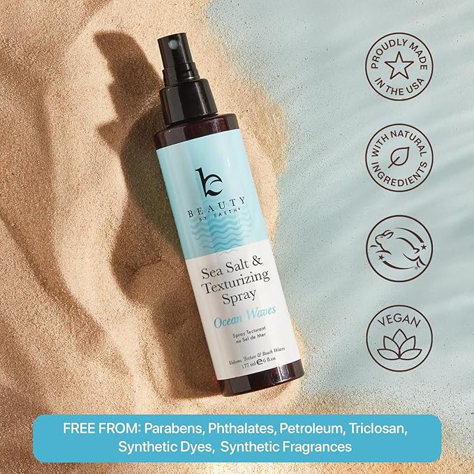 Beauty by Earth Sea Salt Spray for Textured Beach Waves & Volume - USA Made with Organic Ingredients, Texturing and Volumizing Spray for Fine Hair for Men & Women