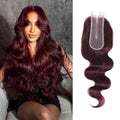 2x6 HD Lace Closure Human Hair Body Wave 99J Burgundy Dark Red Wine Color Transparent Lace Closure 2x6 Long Deep Middle Part 100% Raw Virgin Human Hair 20 Inch 150% Density