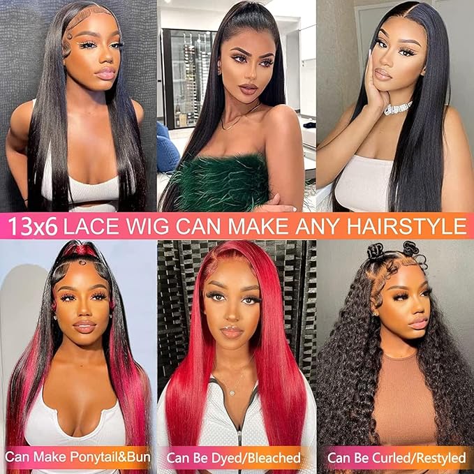 34 Inch13x6 Straight Lace Front Wigs Human Hair HD Transparent Lace Frontal Human Hair Wigs for Women Glueless Wigs Human Hair Pre Plucked Natural Color