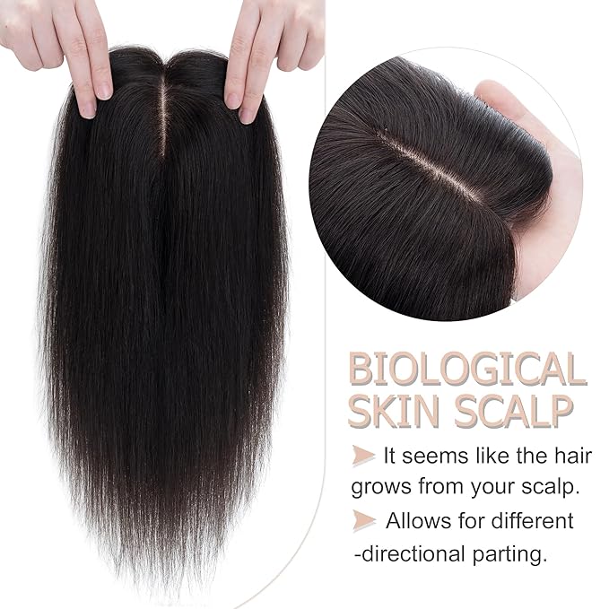 Hair Toppers for Women Real Human Hair No Bangs, 13 * 15 cm Larger Silk Base 150% Density Clip In Topper Hairpieces, Wiglet Top Pieces Add Volume -12 Inch 01B Natural Black