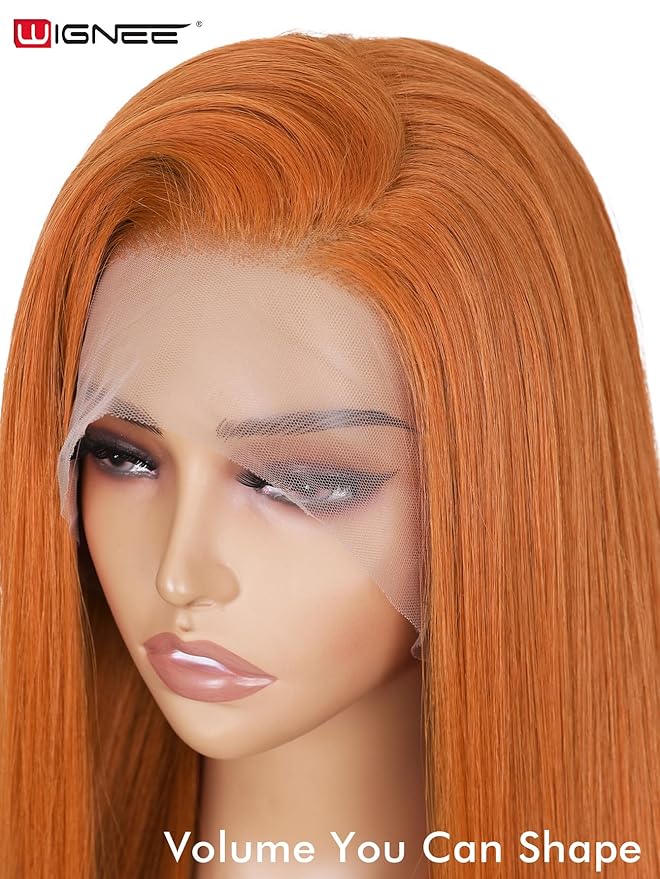 WIGNEE 13x6 Synthetic Lace Front Wig Pre-Plucked Synthetic Glueless Straight Wig 28" Voluminous Ginger Lace Front Wigs with Kanekalon Futura Hair