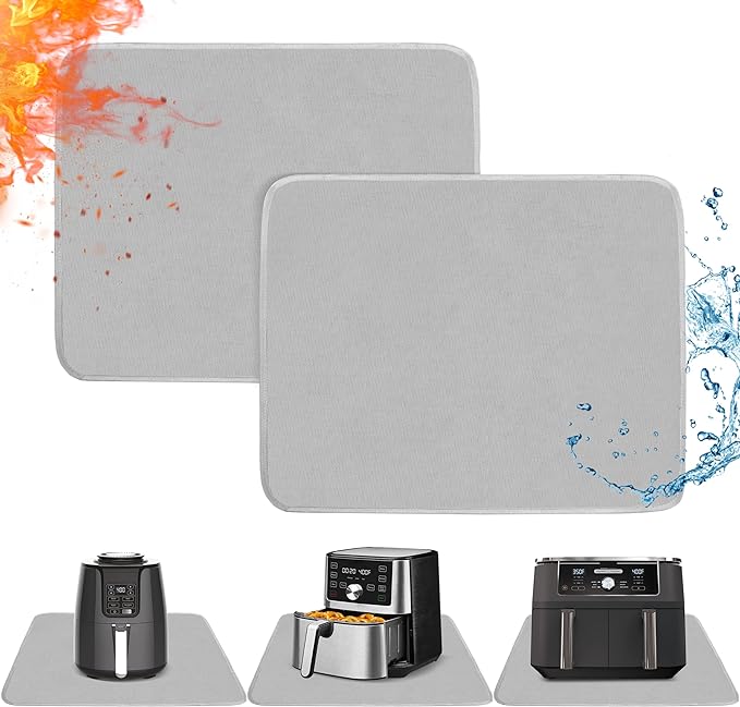 Heat Resistant Mats for Countertop - Fireproof 15x18 in Heat Resistant Mats for Air Fryer - Kitchen Countertop Protector for Air Fryer, Coffee Maker, Stand Mixer, Toaster, Oven 2PCS - Grey