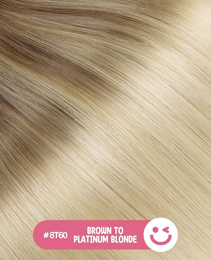 Youngsmile Injection Tape in Hair Extensions Human Hair #8T60 Ash Brown to Platinum Blonde 20pcs 45g 20 Inch Balayage Injected Seamless Tape in Hair Extensions Straight Remy Human Hair (#8T60,20'')