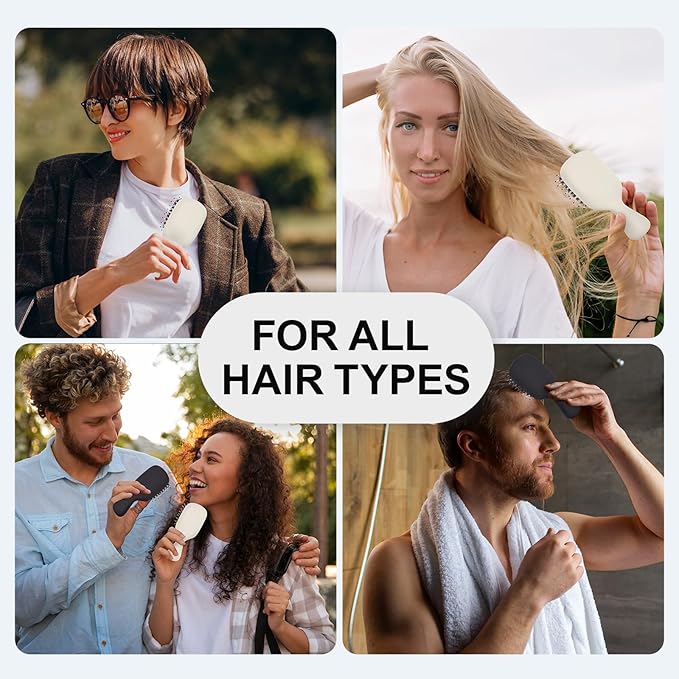 Mini Boar Bristles Hair Bursh, Travel Size Hair Brush for Women Men Kids, Protable Small Hair Brush for Pockets Purses, Mini Detangler Brush for Smooth Add Shine(White)