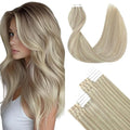 SURNEL Tape in Hair Extensions Human Hair Ash Blonde Highlight Bleach Blonde Tape in hair extensions 18 inch 20pcs 50g(#18P613-18)