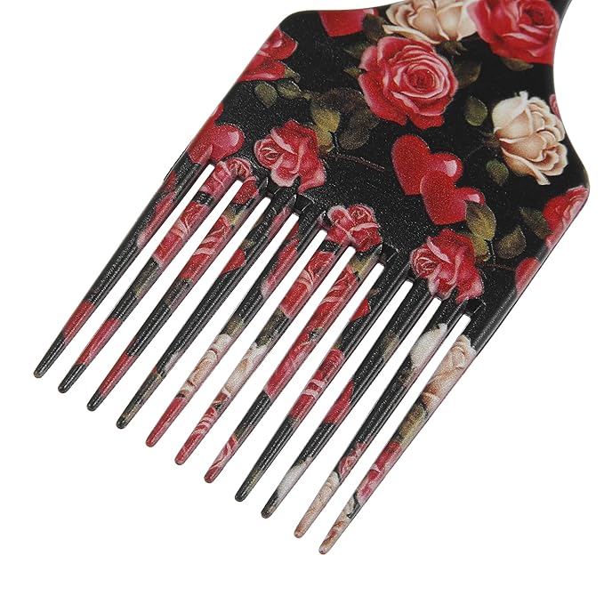 VOCOSTE Wide Tooth Afro Hair Pick Comb, Hair Styling Tool for Men Plastic Flower Pattern, 5 Inch