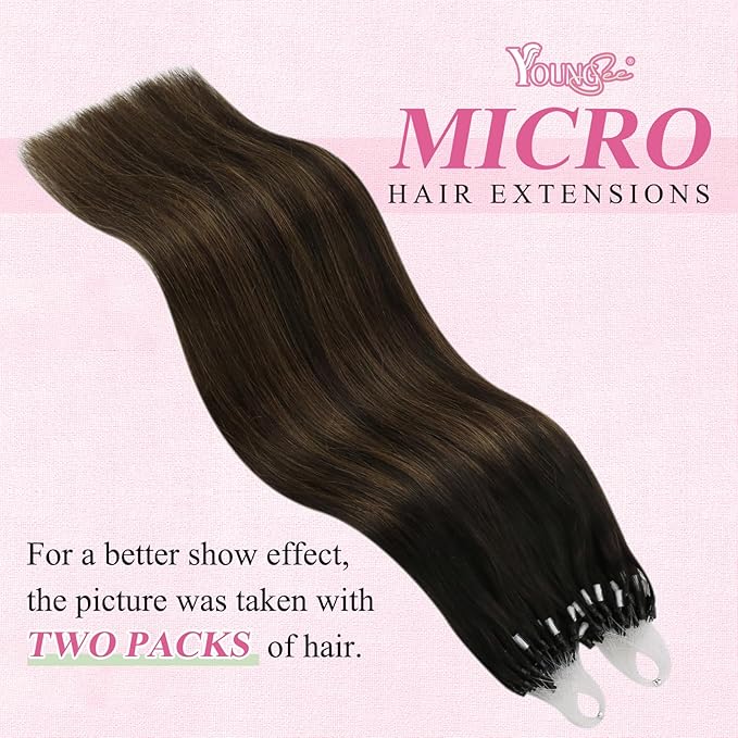 YoungSee Microlink Hair Extensions Human Hair Brown Micro Loop Hair Extensions Real Human Hair Balayage Dark Brown with Medium Browns Bead Hair Extension Ombre 14 Inch Remy Hair Extension 50s 50g