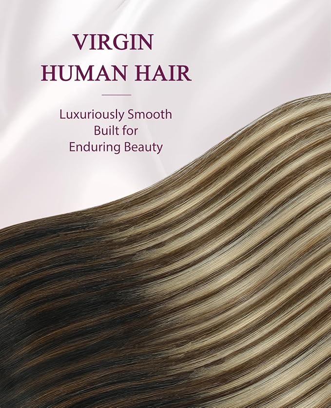 Pinkpearl Invisible Tape in Hair Extensions Human Hair, 20pcs 16inch 45g #1B/4/27 Balayage Natural Black to Chocolate Brown and Caramel Blonde Injection Tape in Extensions Remy Human Hair Injected