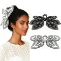 2Pcs Bow Claw Clips Boho Bandana Hair Bow Butterfly Styling Large Hair Clips for Women Large Claw Clips for Thick Hair (White+Black)