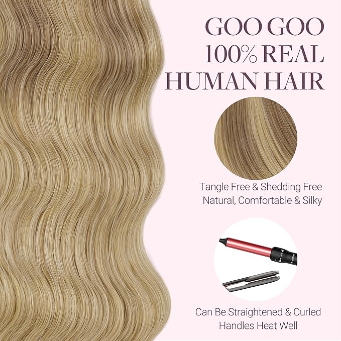 GOO GOO Tape in Hair Extensions Human Hair, #(T12A/18H) P18H Ash Beige Blonde Blend, 22inch 50g 20pcs, Skin Weft Seamless Invisible, Silky Straight with Thick Ends, Remy Human Hair