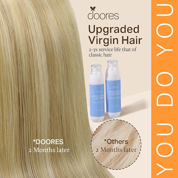 DOORES DOORES Classic Clip Seamless Clip, 5pcs 80g 18 Inch Balayage Ash Blonde to Golden Blonde and Platinum Blonde