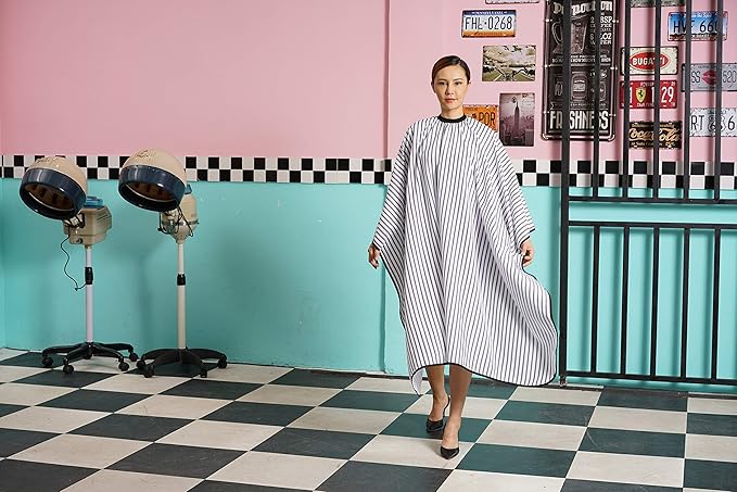 Professional Salon Cape Polyester Barber cape Hair Cut Cape,57”x66.8”,Black and White Stripes,C250023B-L