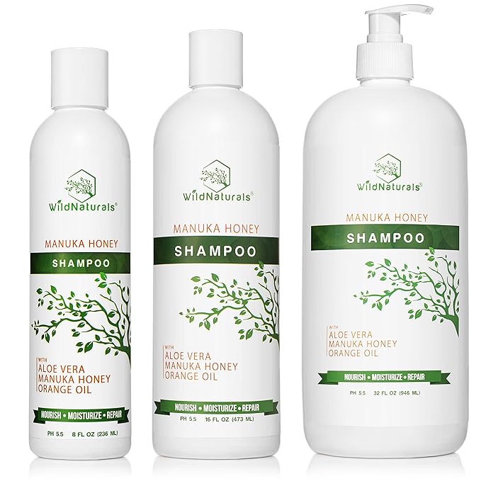 Wild Naturals Manuka Honey Shampoo for Eczema & Psoriasis – Hydrating Sulfate-Free with Aloe Vera & Coconut Oil – Moisturizing Shampoo for Dry, Itchy Scalp