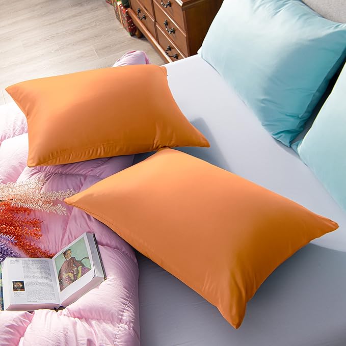NTBAY Zippered Satin Pillow Cases for Hair and Skin, Luxury King Hidden Zipper Pillowcases Set of 2, 20x36 Inches, Orange