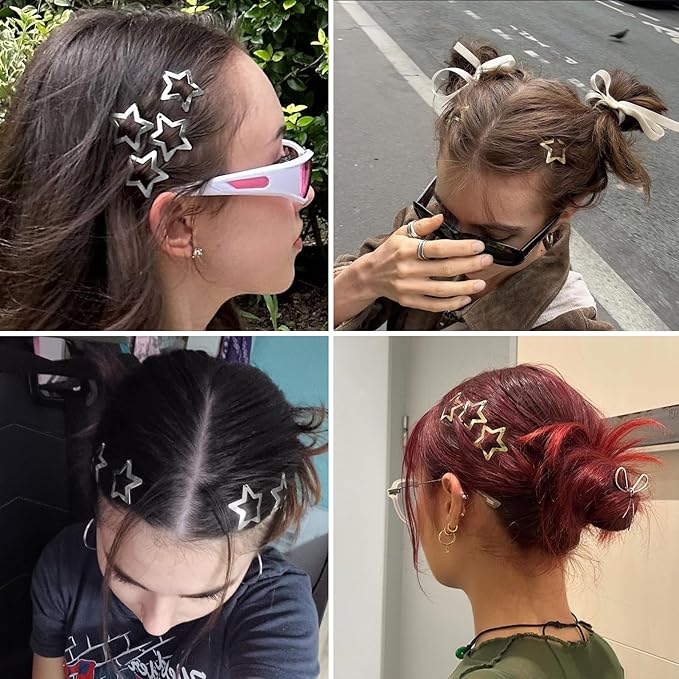 Star Hair Clips 2000s Y2K Gold Silver Star Hair Accessories Snap Hair Barrettes Non Slip Metal Hair Clips for Girls Women -30 PCS 1.18"
