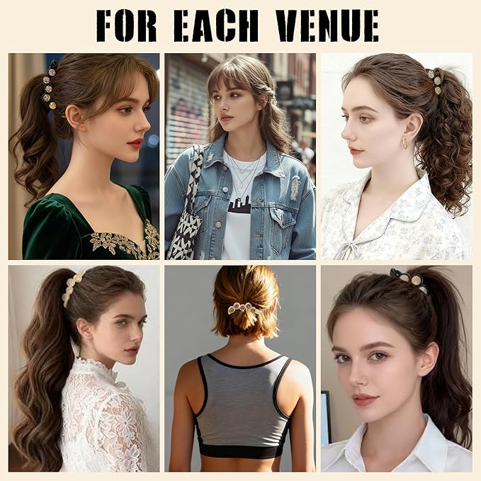 Rhinestone Banana Hair Clips for Women - 4Pcs Sparkly Crystal Ponytail Holders for Medium Hair, Non-Slip Hair Accessories for Half-Up Styling, Dressy for Daily & Party (NOT for Thick Hair)