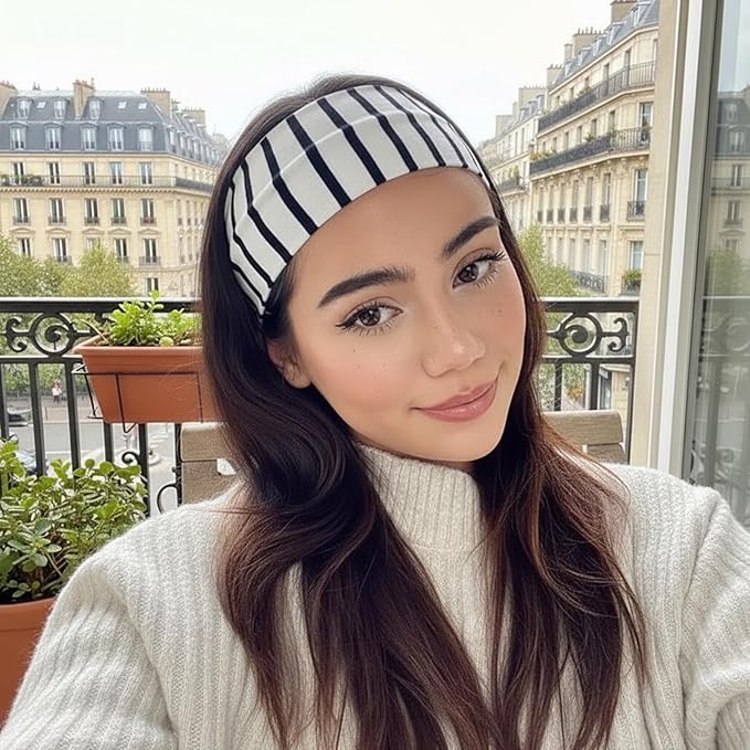 4PACK Striped Headband For Women Elastic Stretchy Wide Hairbands For Yoga Hair Wraps