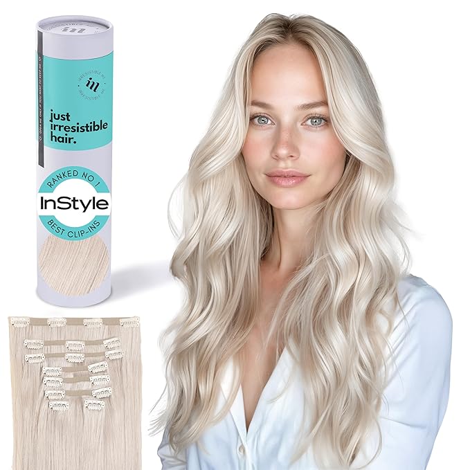 Irresistible Me Real Human Hair Extensions Clip Ins – 100% Human Hair Clip In Extensions for Length & Volume – Invisible Extension – Heat Resistant & Dyeable – Icy Blonde, 20 Inches
