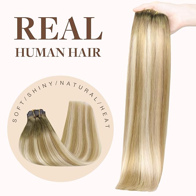GOO GOO Clip in Hair Extensions Real Human Hair, Remy Human Hair Extensions Clip ins for Women, Natural Human Hair, 22inch 150g 7Pcs, 5A/90/16F Bahamian Balayage