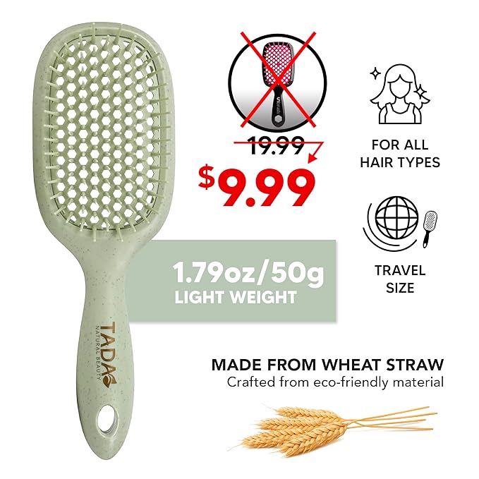 TADA Natural Beauty Hair Brush Detangler for Curly, Thick, Wavy, and Thin Hair - Ventilation Holes for Quick Drying and Styling, Detangler Brush for Women, Men, Kids (4 Colors) (2PK #1)