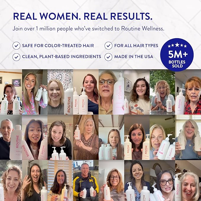 Routine Wellness Anti-Thinning Shampoo and Conditioner Set for Thinning Hair - Biotin DHT Blocker Women & Men - Color Safe Shampoo for Hair Loss & Healthier Hair - Unscented (Pack of 2)
