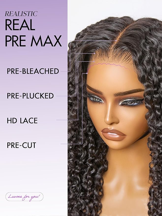 LUVME HAIR 7x6 HD Lace All-Day Comfort Wig PartingMax Lace Wigs Messy Curly Lace Front Wigs Human Hair Pre Cut Plucked Lace Frontal Glueless 16 Inches Natural Black Color