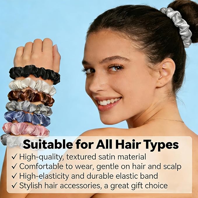 Satin Scrunchies for Women, 8 Pcs Silk Hair Ties, No Crease Hair Scrunchy, Hair Styling Accessories for Girls, Soft Hair Scrunchie for Girls Ponytail Holders for All Hair Types & Textures