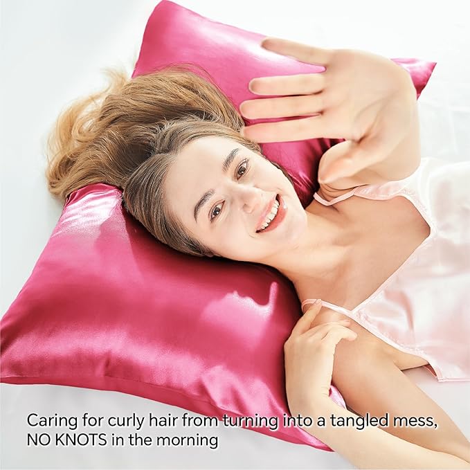 BEDELITE Satin Pillowcase with Zipper, Hot Pink King Size Pillow Cases Set of 2, Super Soft and Cooling Similar to Silk Pillow Cases, Gift for Women Men(20x36 Inches)