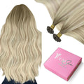 YoungSee U Tip Hair Extensions Human Hair Balayage Ash Blonde with Platinum Blonde Hair Extensions Utips Human Hair Blonde 22In 1G/S 50G