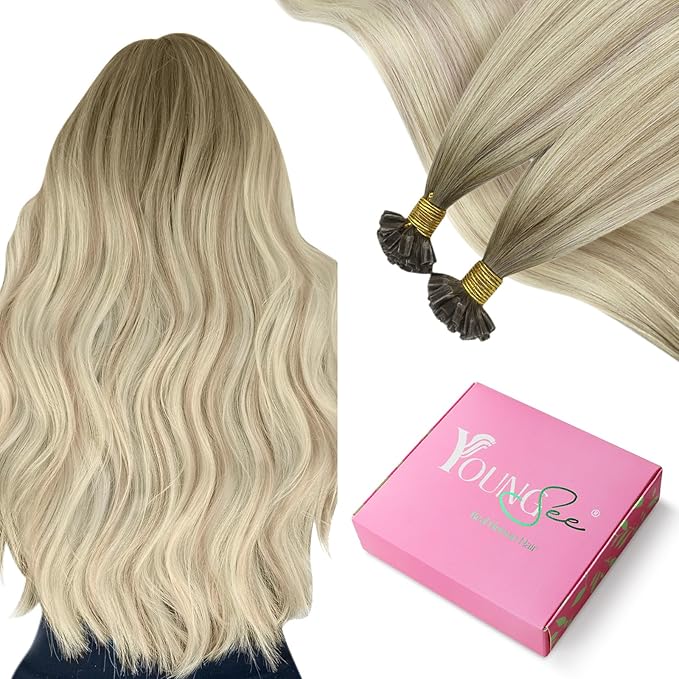 YoungSee Balayage U Tip Hair Extensions Human Hair Balayage Blonde Ombre Platinum Blonde U Tips Remy Hair Extensions 16In 1G/S 50G