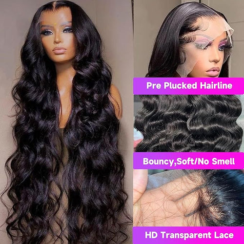 13x6 HD Lace Front Wigs Human Hair Pre Plucked Body Wave Lace Front Wigs Human Hair 100% Brazilian Virgin Human Hair Lace Front wigs for Women Frontal Wigs 200 Density 24 Inch Body Wave Wig