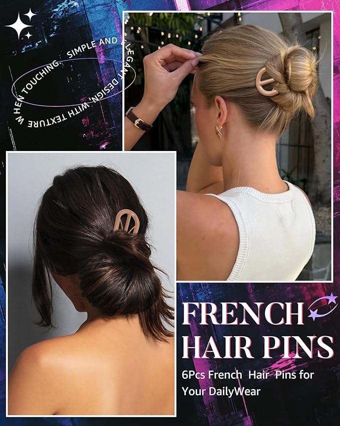 French Hair Pin for Women - U-Shaped Hair Fork for Updos, Chignons & French Twists, Durable Acrylic, Secure & Elegant Styling for All Hair Types (Neutral Colors)