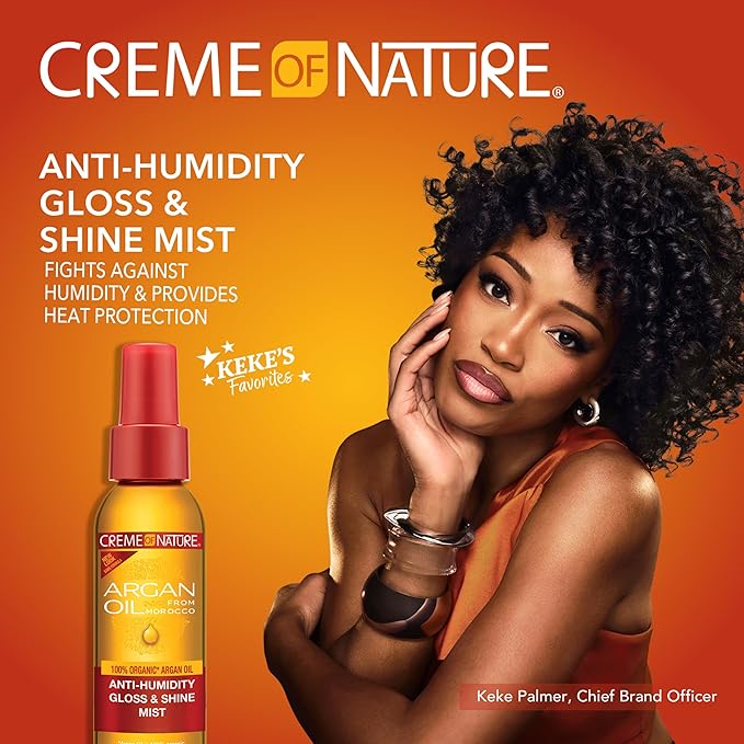 Creme of Nature Anti-Humidity Gloss & Shine Mist, Lightweight Frizz Control and Heat Protection with 100% Organic Argan Oil, Stocking Stuffer for Her, 4 oz