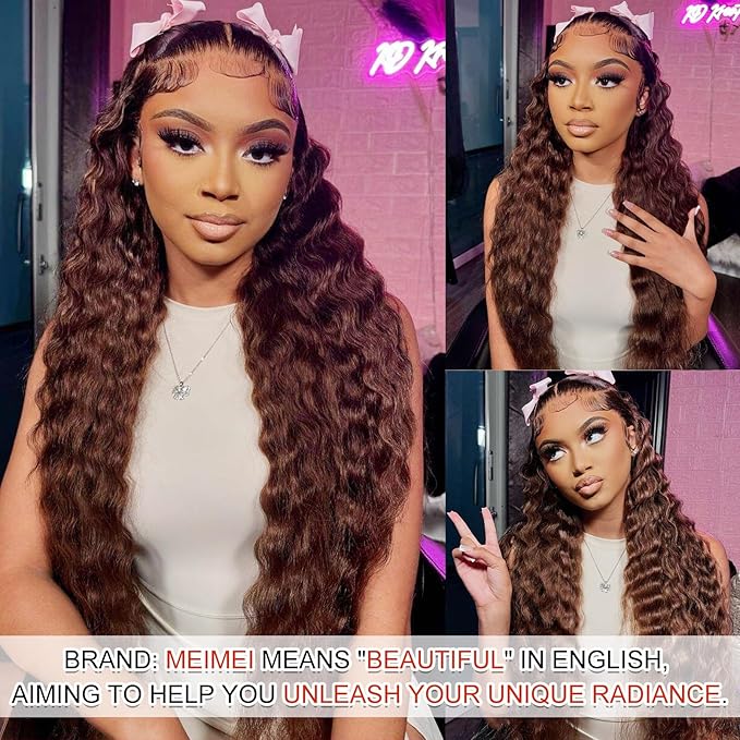 MEIMEI 30 Inch 250% Density HD Full Lace Front Wigs Human Hair Loose Deep Wave Chocolate Brown 15A Grade Real Full Large Lace Space Brown 13x4 Loose Wave Lace Frontal Wigs Human Hair Pre Plucked