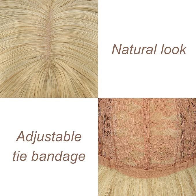 FAELBATY Blonde Wig With Bangs Short Wavy Bob Shoulder Length Synthetic Cosplay Wig for women Costume Wigs (12" Mix Blonde Color 6186)