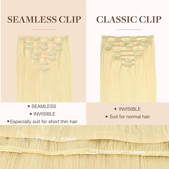 GOO GOO Clip in Hair Extensions Real Human Hair, Remy Human Hair Extensions Clip ins for Women, Natural Human Hair, 20inch 110g 7Pcs, 22F Light Golden Blonde