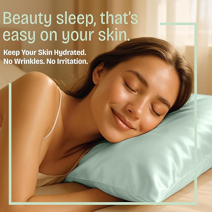 BLISSFORD Satin Pillowcase with Zipper, for Hair and Skin Care, Feels Soft and Cool Like a Silk Pillowcase, Satin Pillow Cases 2 Pack, Slik Pillow Cover, Mint - King Size, Set of 2