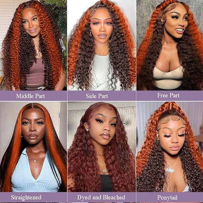250 density Deep Wave Lace Front Wigs Human Hair Pre Plucked Hairline Glueless Wigs Human for Women 13x6 HD Lace Front Wigs Ginger Orange Curly Human Hair Wig Brazilian Hair 22 Inch