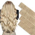 GOO GOO Invisi Edge Tape in Hair Extensions Human Hair, 18ET90A Natural Blonde Balayage 20pcs injected with 20pcs classical tape ins, 20inch 100g, Virgin Remy Hair, Natural Look