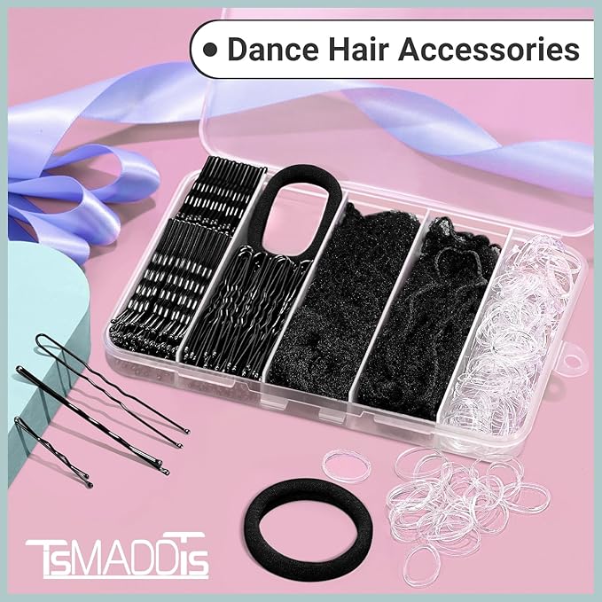 TsMADDTs Hair Pins Bobby Pins Kit with Bobby Pins Black for Women(1.37&2.36IN), Invisible Hair Nets for Ballet Bun(11.81&19.86IN), Dance Accessories Set