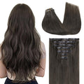 GOO GOO Clip in Hair Extensions Real Human Hair, Remy Human Hair Extensions Clip ins for Women, Natural Human Hair, 24inch 120g 7Pcs, 1C Mocha Brown