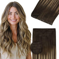 DOORES Invisible Clip in Hair Extensions 18 inch 130g 7pcs, Real Human Hair Invisi Edge Clip in Extensions, Virgin PU Clipins Straight Thickening Hairstyle, 4/27/4 Chocolate Brown to Caramel Blonde