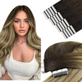 YoungSee Tape in Hair Extensions Human Hair Balayage Dark Brown Tape in Hair Extensions Dark Brown Ombre Medium Brown with Blonde Hair Extension Tape-in -Remy Hair Extension 14In 20pcs 50g
