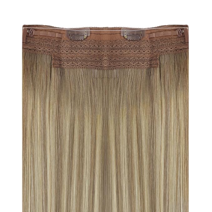 YoungSee 120G Wire Hair Extensions Light Brown Blonde Secret Wire Human Hair Extensions Light Brown Balayage Platinum Blonde Fish Line Extensions Remy Hair 16Inch