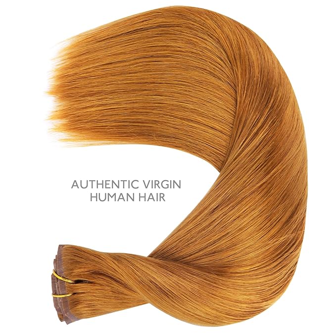 WENNALIFE Seamless Clip In Hair Extensions Human Hair, 24 Inch 160g 7pcs Auburn Ginger Real Hair Extensions Clip in Human Hair Invisible PU Skin Weft Natural Remy Human Hair Extensions