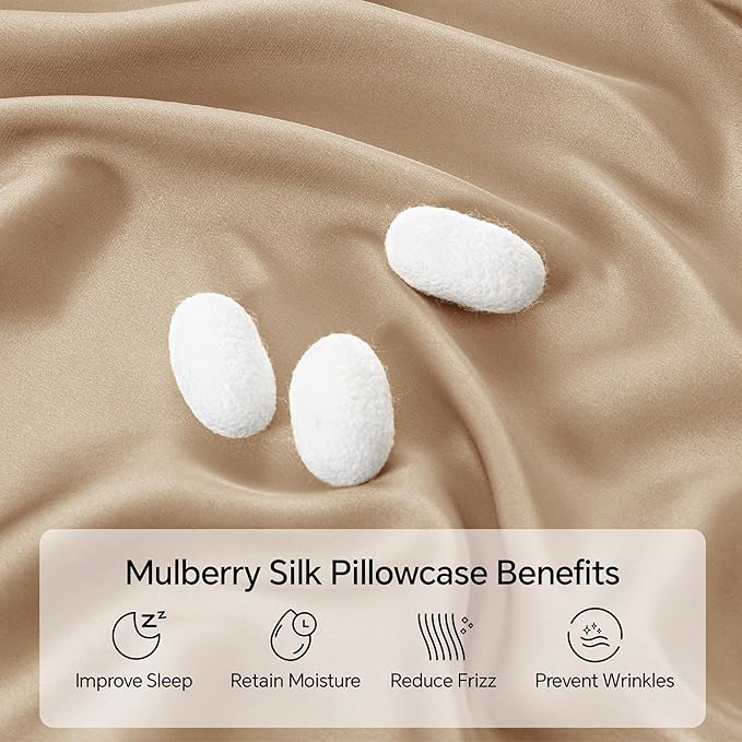 INFIIXSO Mulberry Silk Pillow Cases King Size Set of 2, Silk Pillowcase with Hidden Zipper 20"x36", Extraordinary Smooth and Soft Pillow Case for Hair and Skin(Champagne, 2 Pack)