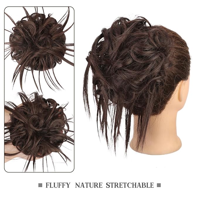HMD Tousled Updo Messy Bun Hair Piece Hair Extension Ponytail With Elastic Rubber Band Updo Bun Synthetic Hairpieces for Women