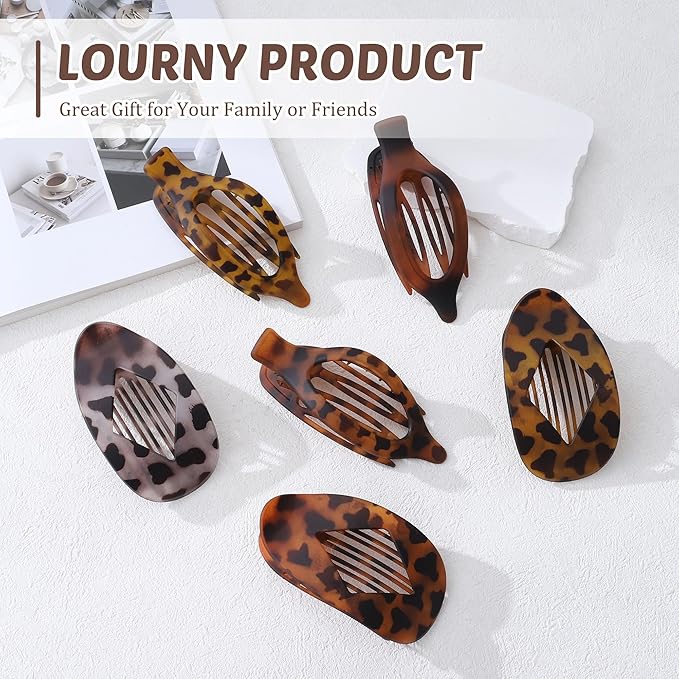Lourny Flat Hair Clips for Women, 6PCS Flat Claw Clips for Thin Thick Hair Lightweight Non-Slip Claw Clips for Women