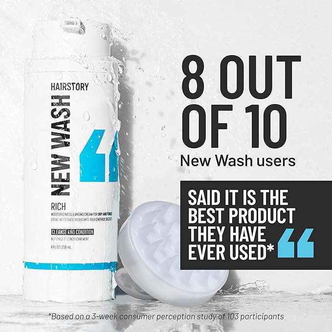 Hairstory New Wash (RICH) Hair Cleanser & Conditioner, 20oz Pouch, Extra Moisturizing, Improves Softness, Natural Ingredients, Protects Color & Eliminates Frizz, Sulfate & Paraben Free